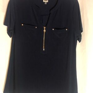 Navy Blue Women's Top with Zipper Detail by Anne Klein Medium